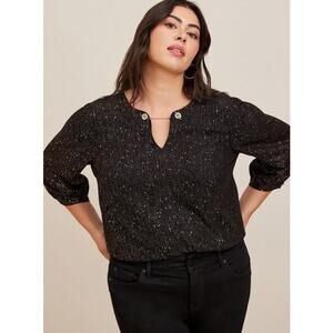 Torrid Womens Blouse Sz 2 2X 18 20 Black Gold Crepe Chain Detail 3/4 Sleeve